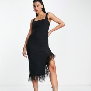 Trendyol black midi dress with feather slit
